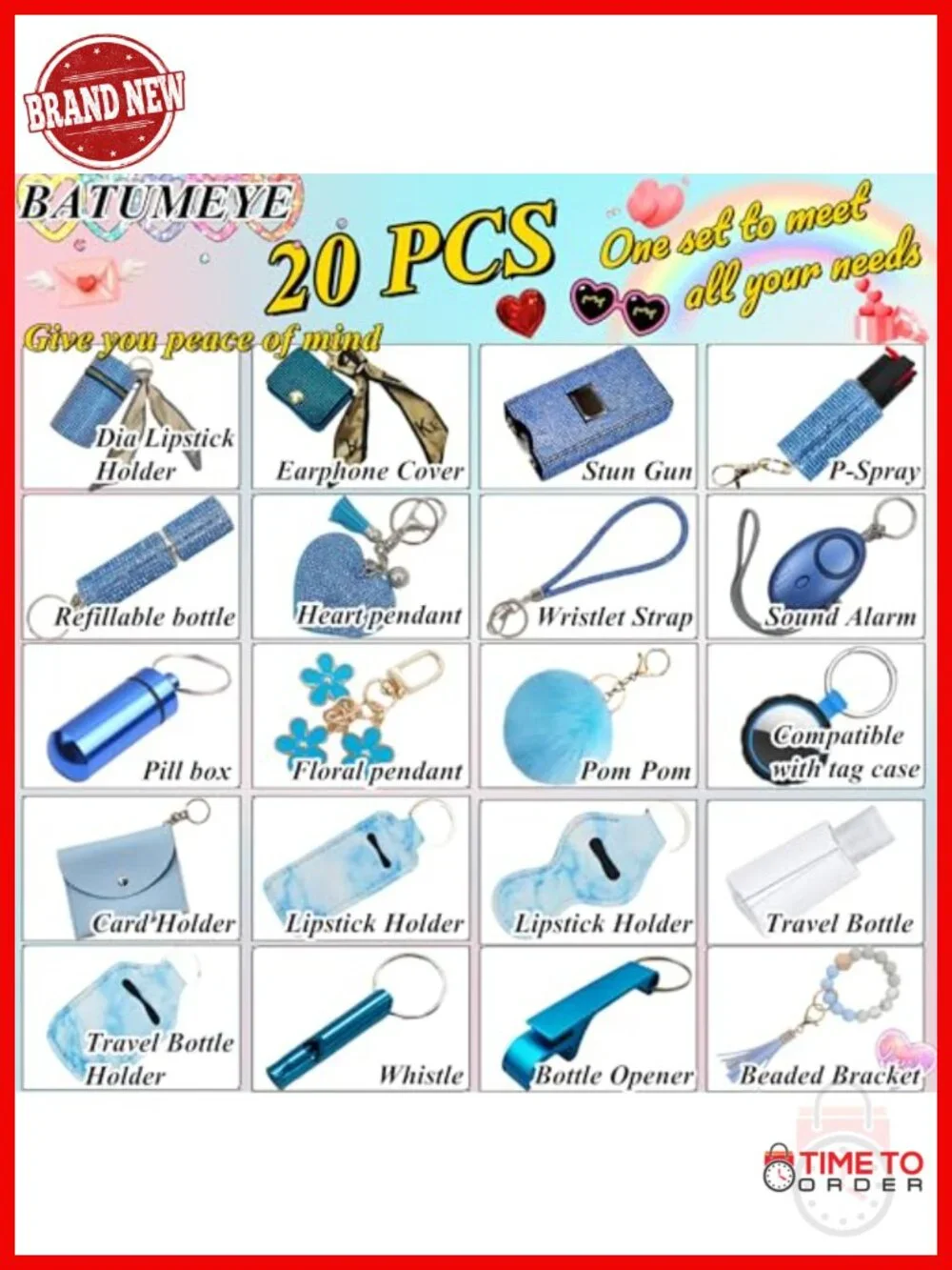 Keychain Set with Whistle Bottle Opener Card Holder Wristlet Strap